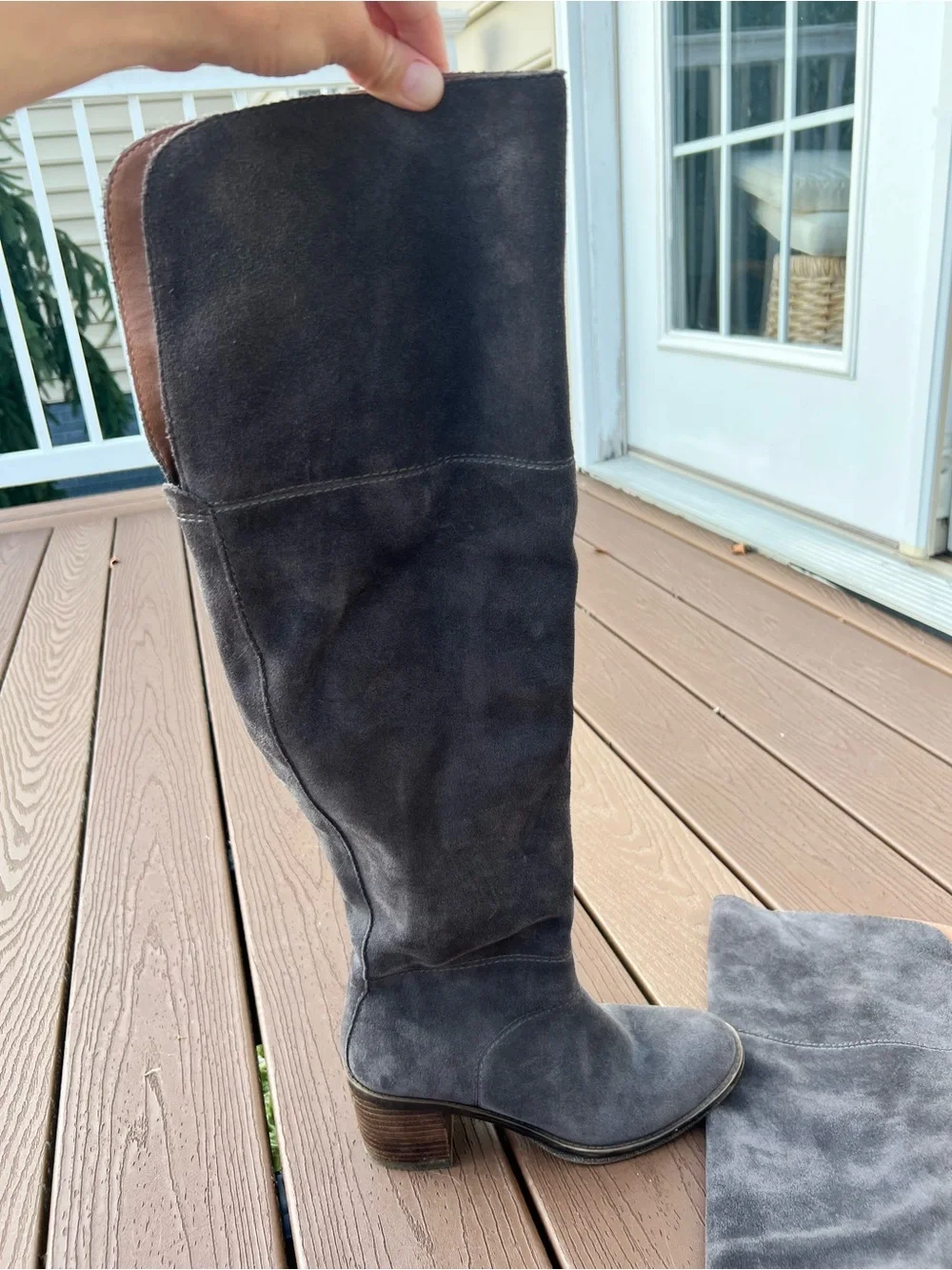 Lucky Brand Grey Suede Over-the-Knee Block Heel Boots